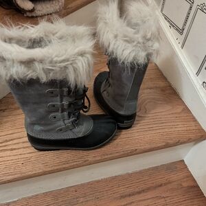 Sorel Gray and Black Fur-Trimmed Boots